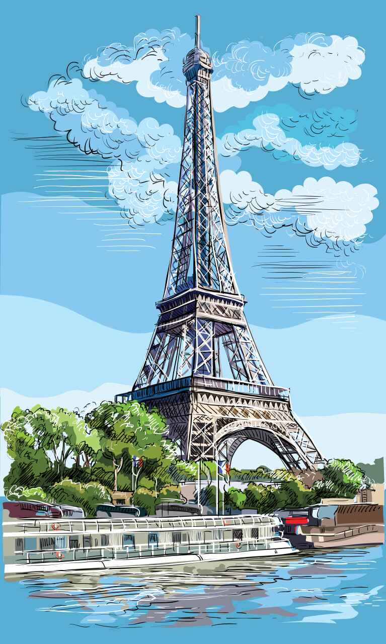 eiffel tower in blue painting