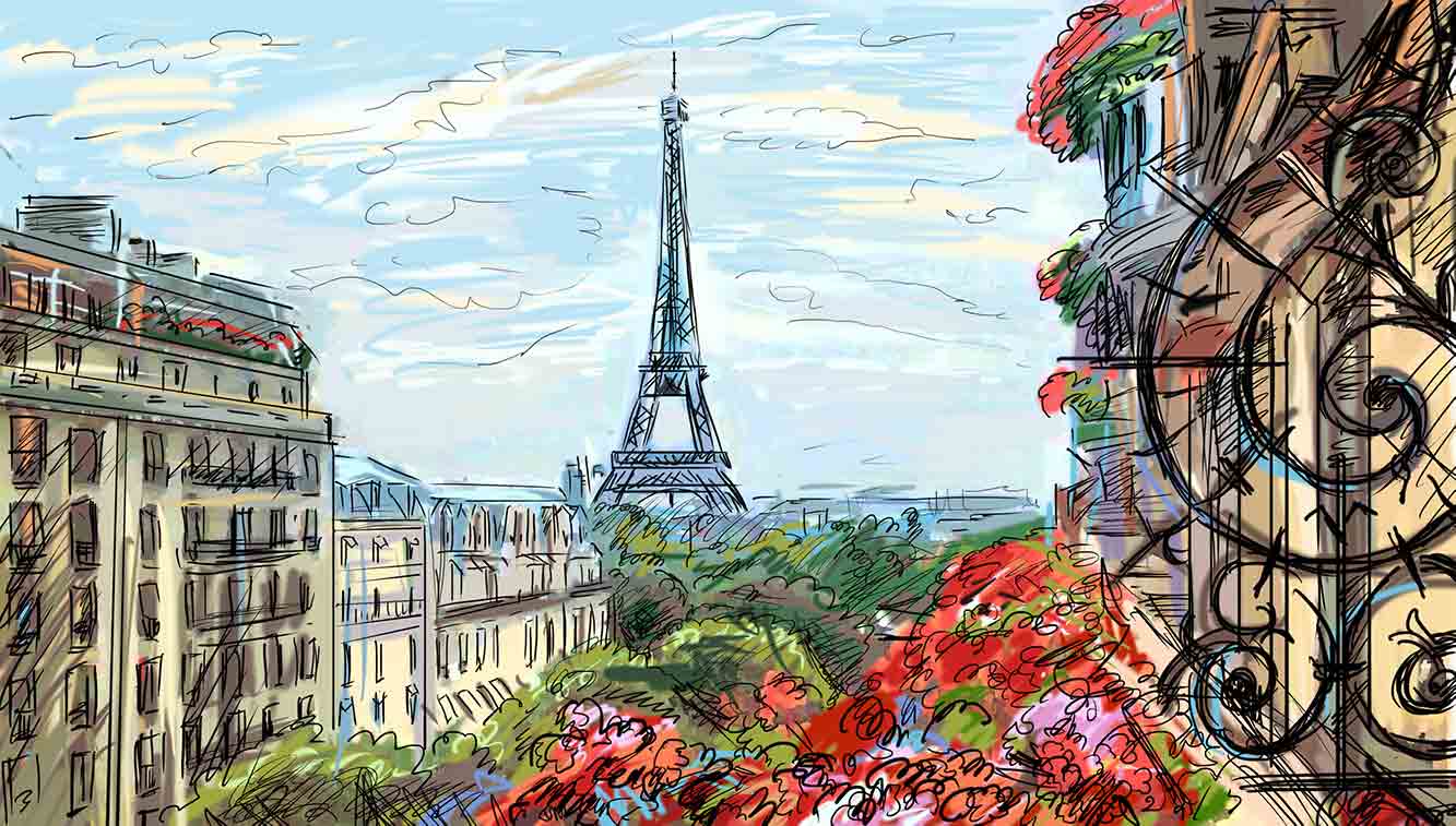 beautiful painting of paris city