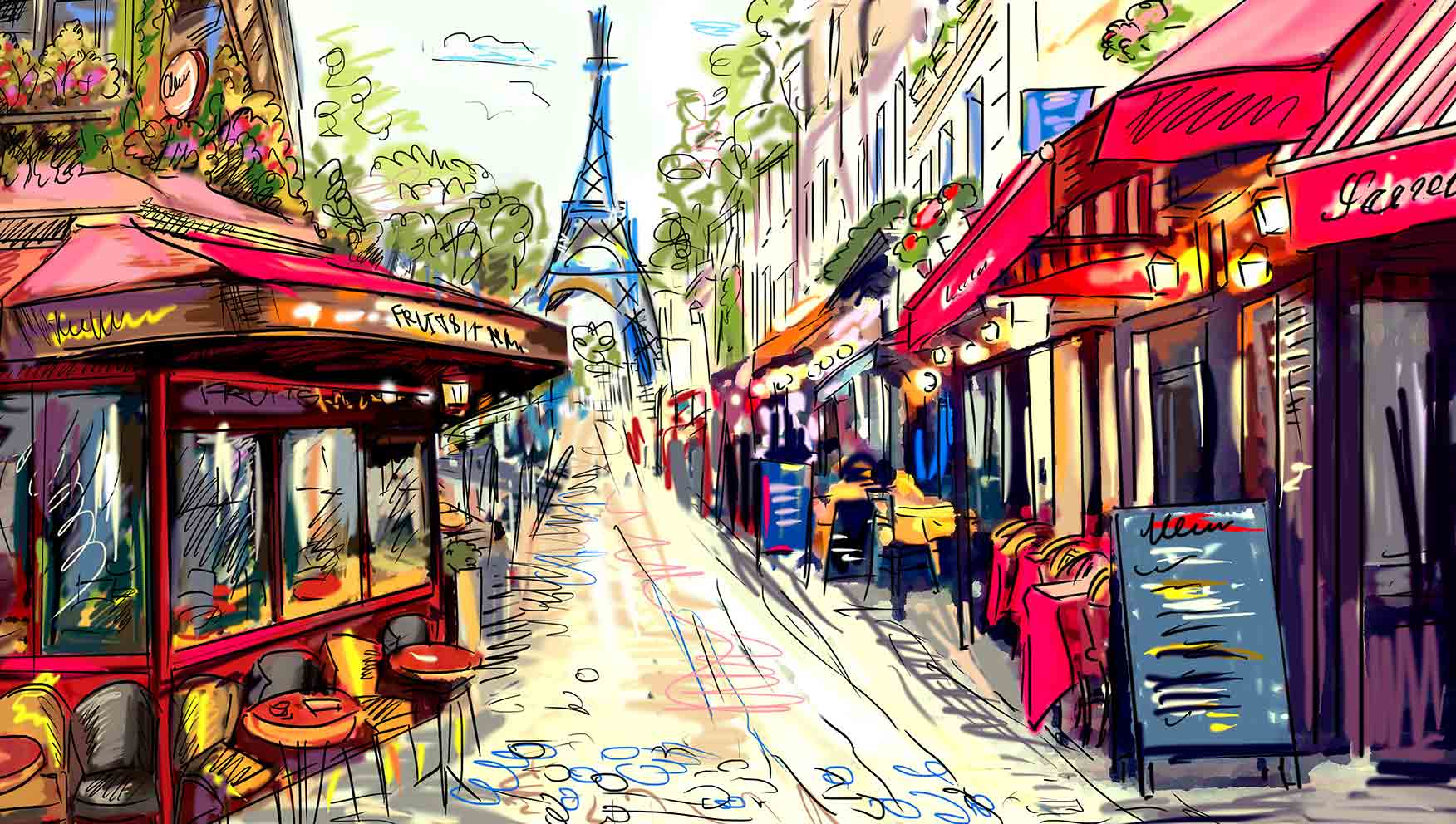 beautiful painting of paris city