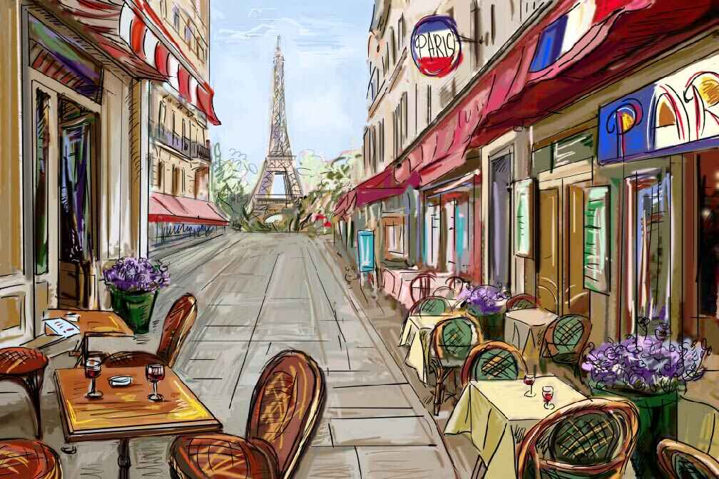 beautiful painting of paris city