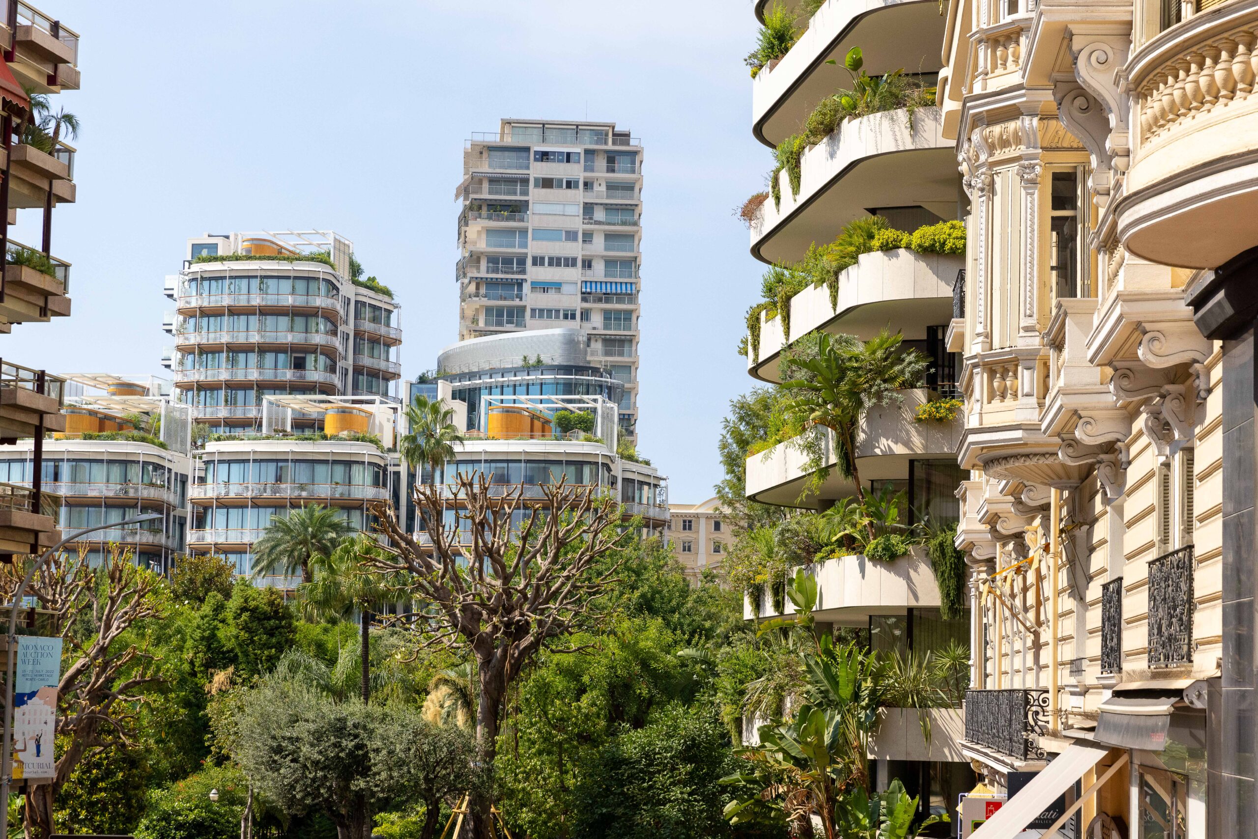 the Carré d'Or district in Monaco, showcasing luxurious shopping malls, elegant boutiques